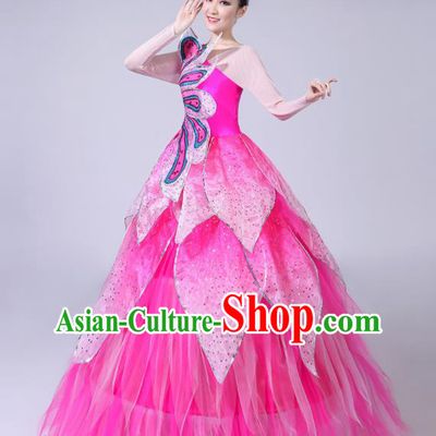 Professional China Modern Dance Clothing Spring Festival Gala Opening Dance Pink Dress Lotus Dance Costume Women Chorus Performance Garments