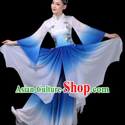 China Fan Dance Dress Lotus Dance Blue Outfits Woman Dancewear Classical Dance Clothing Umbrella Dance Garment Costumes