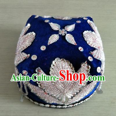 Chinese Xinjiang Minority Folk Dance Headdress Ethnic Male Performance Headwear Uyghur Nationality Embroidered White Beads Hat