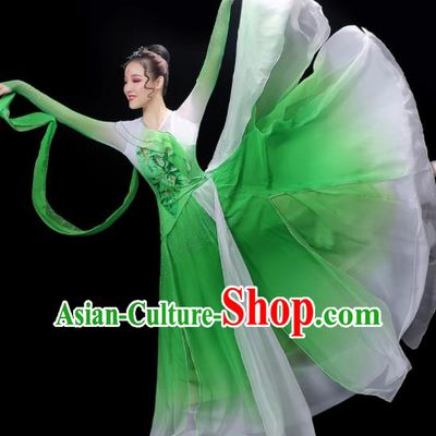 China Woman Jasmine Flower Dancewear Classical Dance Clothing Umbrella Dance Garment Costumes Fan Dance Green Dress Outfits