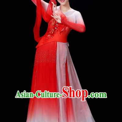 China Classical Dance Clothing Umbrella Dance Garment Costumes Palace Fan Dance Red Dress Outfits Woman Jasmine Flower Dancewear