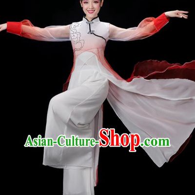 China Woman Dancewear Classical Dance Clothing Umbrella Dance Garment Costumes Group Fan Performance Red Outfits