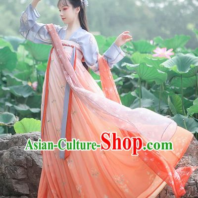 China Traditional Tang Dynasty Young Lady Hanfu Dress Clothing Ancient Historical Garment Costumes