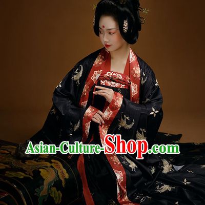 China Tang Dynasty Empress Clothing Ancient Imperial Consort Historical Garment Costumes Traditional Noble Woman Black Hanfu Dress Complete Set