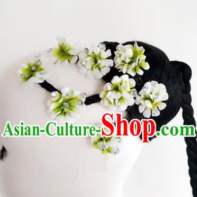 Chinese Traditional Jasmine Flower Dance Wigs Chignon Classical Dance Hair Accessories Women Group Performance Headdress Beauty Dance Hairpieces