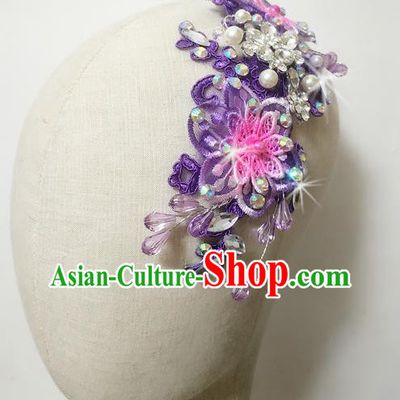 China Women Yangge Hairpin Folk Dance Purple Flowers Hair Stick Yangko Dance Hair Accessories Fan Dance Headpiece