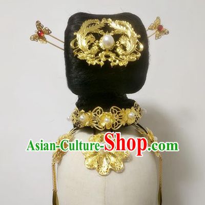 Chinese Classical Dance Hair Accessories Women Dance Headdress Stage Performance Hairpieces Traditional Tang Dynasty Court Dance Wigs Chignon