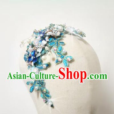 China Yangko Dance Hair Accessories Fan Dance Headpiece Women Yangge Hairpin Folk Dance Blue Flowers Hair Comb