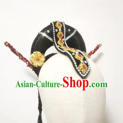 Chinese Classical Dance Hair Accessories Women Dance Headdress Stage Performance Hairpieces Traditional Goddess Dance Wigs Chignon