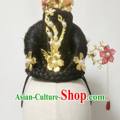 Chinese Beauty Dance Headdress Stage Performance Hairpieces Traditional Hanfu Dance Wigs Chignon Classical Dance Hair Accessories
