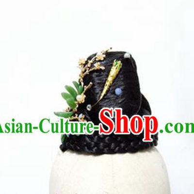 Chinese Stage Performance Hairpieces Traditional Jasmine Flower Dance Wigs Chignon Classical Dance Hair Accessories Fan Dance Headdress