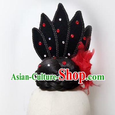 Chinese Classical Dance Hair Accessories Jinghong Dance Headdress Stage Performance Hairpieces Traditional Court Dance Wigs Chignon