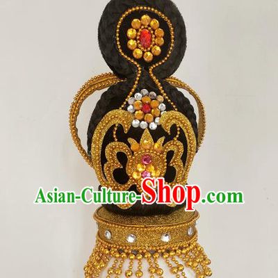 Chinese Classical Dance Hair Accessories Women Group Dance Headdress Hanfu Dance Hairpieces Traditional Stage Performance Wigs Chignon