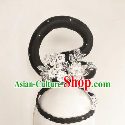 Chinese Traditional Palace Fan Dance Wigs Chignon Classical Dance Hair Accessories Woman Solo Dance Headdress Umbrella Dance Hairpieces