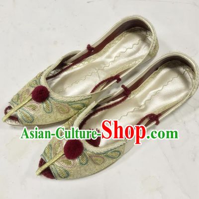 Handmade India Female Yellow Leather Shoes Indian Folk Dance Shoes Embroidery Shoes Asian Nepal Shoes