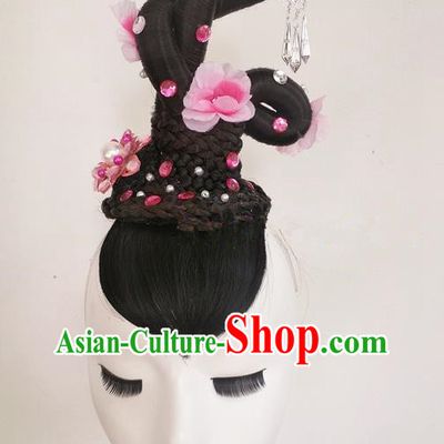 Chinese Traditional Water Sleeve Dance Wigs Chignon Classical Dance Hair Accessories Woman Solo Dance Headdress Beauty Dance Hairpieces