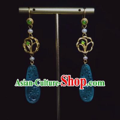 Handmade Chinese Traditional Ear Accessories National Jadeite Earrings Cheongsam Ear Jewelry Qing Dynasty Golden Orchid Eardrop