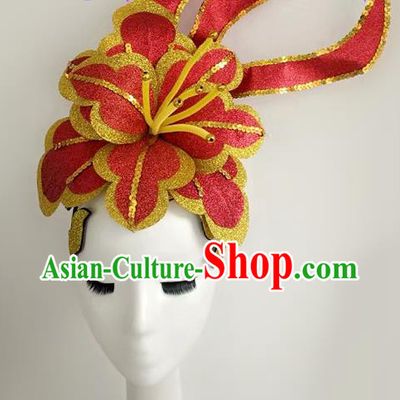 China Modern Dance Headpiece Women Opening Dance Hair Crown Peony Dance Hat Stage Performance Hair Accessories