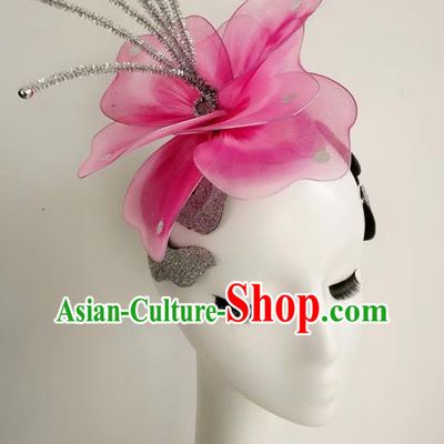 China Stage Performance Hair Accessories Modern Dance Headpiece Women Opening Dance Hair Crown Group Dance Pink Flower Hat