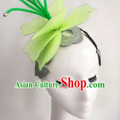 China Group Dance Green Flower Hat Stage Performance Hair Accessories Modern Dance Headpiece Women Opening Dance Hair Crown