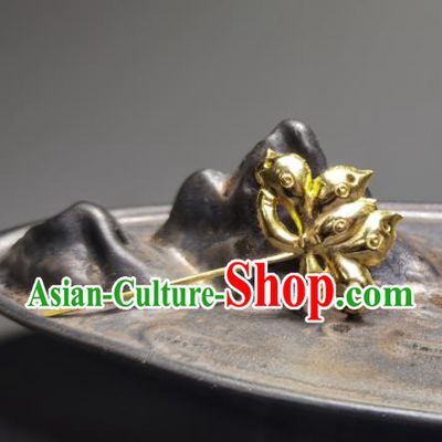 Chinese Ancient Empress Golden Lotus Hairpin Traditional Court Hair Accessories Handmade Qing Dynasty Queen Hair Stick