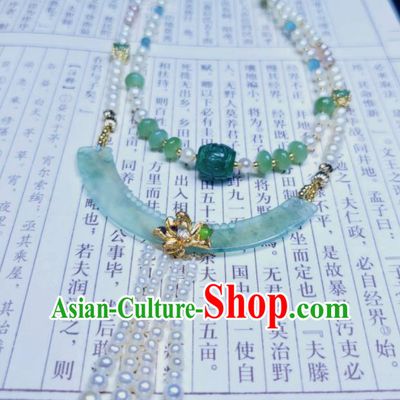 China Qing Dynasty Pearls Tassel Necklet Handmade Jade Jewelry Ancient Imperial Consort Necklace Accessories