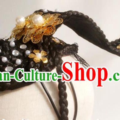 Chinese Classical Dance Hair Accessories Woman Solo Dance Headdress Ballet Dance Hairpieces Traditional Palace Fan Dance Wigs Chignon