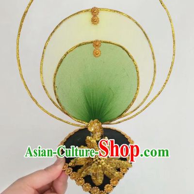 China Women Group Dance Hat Stage Performance Hair Accessories Classical Dance Headpiece Opening Dance Green Hair Crown