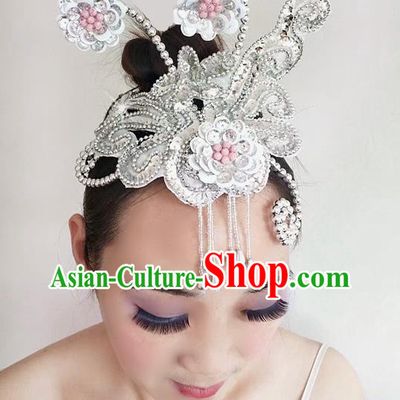 China Dai Nationality Dance Hair Accessories Folk Dance Hairpin Yunnan Ethnic Peacock Dance Argent Hair Crown