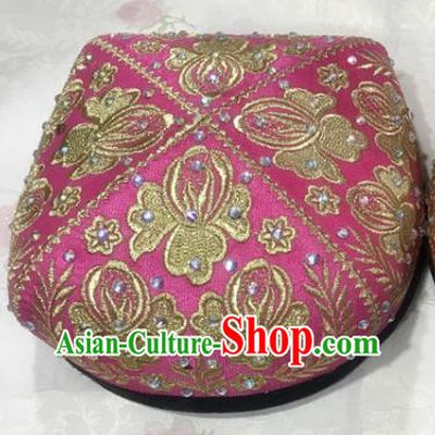 China Xinjiang Ethnic Folk Dance Rosy Hat Uyghur Nationality Female Headwear Uighur Minority Stage Performance Headdress