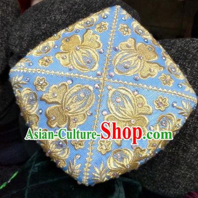 China Uyghur Nationality Female Headwear Uighur Minority Stage Performance Headdress Xinjiang Ethnic Folk Dance Blue Hat