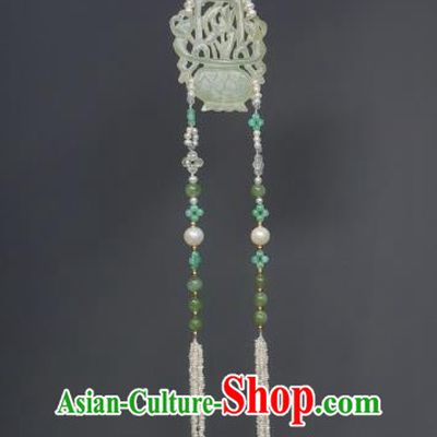China Handmade Jade Carving Flower Basket Belt Jewelry Ancient Swordsman Beads Tassel Pendant Traditional Hanfu Waist Accessories