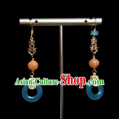 Handmade Chinese National Jade Earrings Traditional Cheongsam Ear Jewelry Qing Dynasty Eardrop Agate Ear Accessories