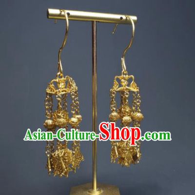 Handmade Chinese Traditional Ear Accessories National Golden Lantern Earrings Cheongsam Ear Jewelry Qing Dynasty Court Tassel Eardrop