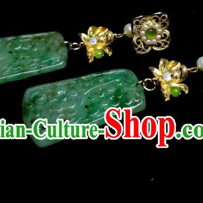 Handmade Chinese Traditional Lotus Ear Jewelry Qing Dynasty Court Woman Eardrop Cheongsam Pearls Ear Accessories National Jade Earrings