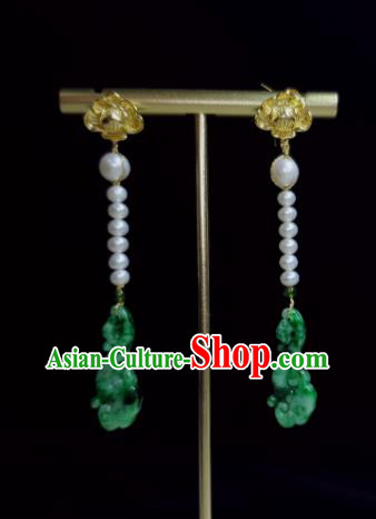 Handmade Chinese Cheongsam Ear Accessories National Jadeite Earrings Traditional Ear Jewelry Pearls Eardrop Handmade Chinese Cheongsam Ear Accessories National Jadeite Earrings Traditional Ear Jewelry Pearls Eardrop