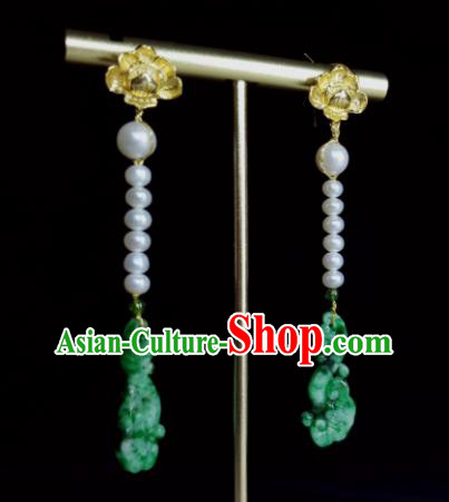 Handmade Chinese Cheongsam Ear Accessories National Jadeite Earrings Traditional Ear Jewelry Pearls Eardrop Handmade Chinese Cheongsam Ear Accessories National Jadeite Earrings Traditional Ear Jewelry Pearls Eardrop