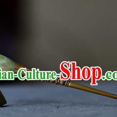 Chinese Handmade Qing Dynasty Silver Hair Stick Ancient Princess Jadeite Hairpin Traditional Hair Accessories
