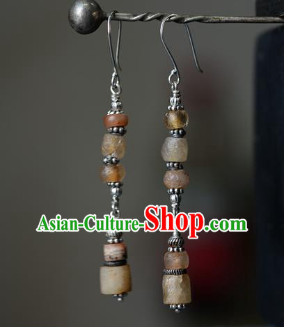 Handmade Chinese Crystal Ear Accessories National Silver Earrings Traditional Eardrop Cheongsam Ear Jewelry