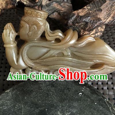 China Traditional Jade Craft Flying Apsaras Jade Sculpture Handmade Agate Carving Accessories