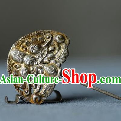 Chinese Ancient Court Woman Silver Carving Hairpin Traditional Qipao Hair Accessories Handmade Qing Dynasty Imperial Consort Hair Stick