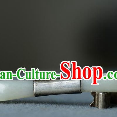 Chinese Handmade Qing Dynasty Imperial Consort Hair Crown Ancient Court Woman Silver Hairpin Traditional Hetian Jade Hair Accessories