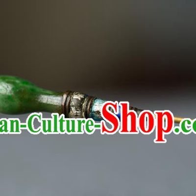 Chinese Handmade Qing Dynasty Princess Jade Hair Stick Ancient Palace Lady Silver Hairpin Traditional Cloisonne Hair Accessories