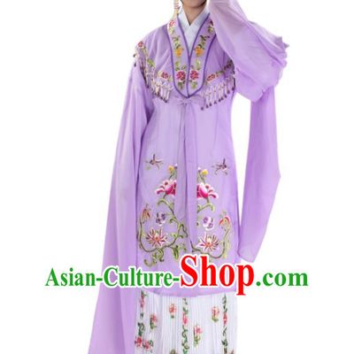 Chinese Ancient Nobility Lady Garment Costume Traditional Beijing Opera Hua Tan Clothing Shaoxing Opera Actress Lilac Water Sleeve Dress