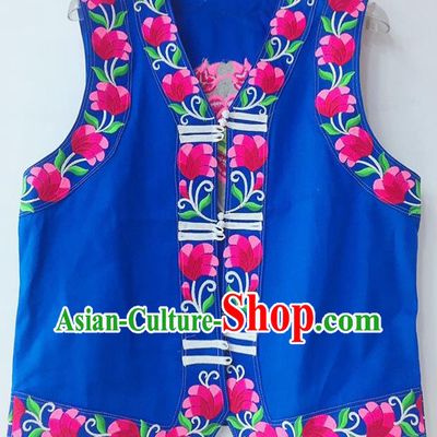 China Yi Minority Festival Waistcoat Miao Nationality Male Embroidered Blue Vest Ethnic Women Costume