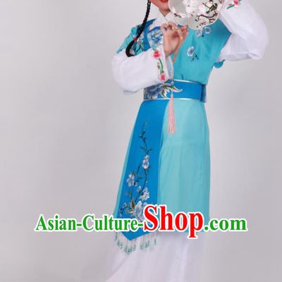 Chinese Traditional Huangmei Opera Servant Girl Clothing Beijing Opera Xiaodan Blue Dress Outfits Ancient Maid Lady Garment Costumes