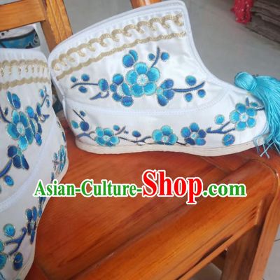 China Kun Opera Actress Shoes Beijing Opera Hua Tan Shoes Ancient Swordswoman Embroidered White Boots