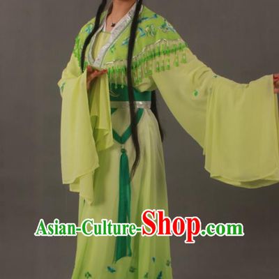 Chinese Beijing Opera Hua Tan Garment Costumes Ancient Fairy Embroidered Butterfly Light Green Dress Outfits Traditional Shaoxing Opera Diva Clothing