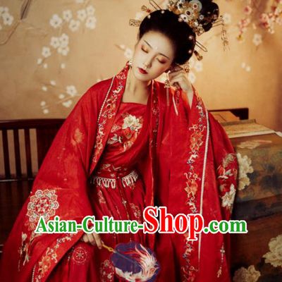 China Traditional Court Woman Embroidery Red Hanfu Dress Tang Dynasty Princess Historical Clothing Ancient Wedding Garment Costumes