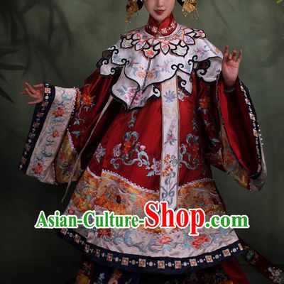 China Traditional Wedding Embroidered Red Hanfu Dress Qing Dynasty Court Historical Clothing Ancient Imperial Consort Garment Costumes